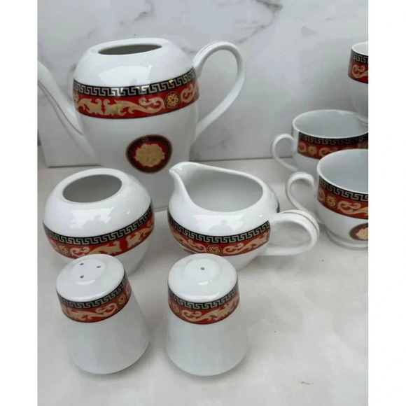 Vintage Fine Porcelain Casa Elite Home Collections Versace Style Medusa Red 11Pc - Picture 11 of 15